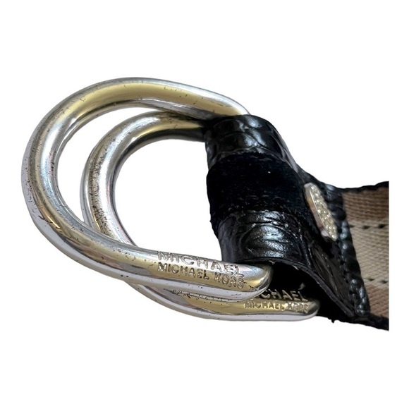 MICHAEL Kors fabric stripe double D ring pull through belt rhinestone accent - Picture 4 of 11